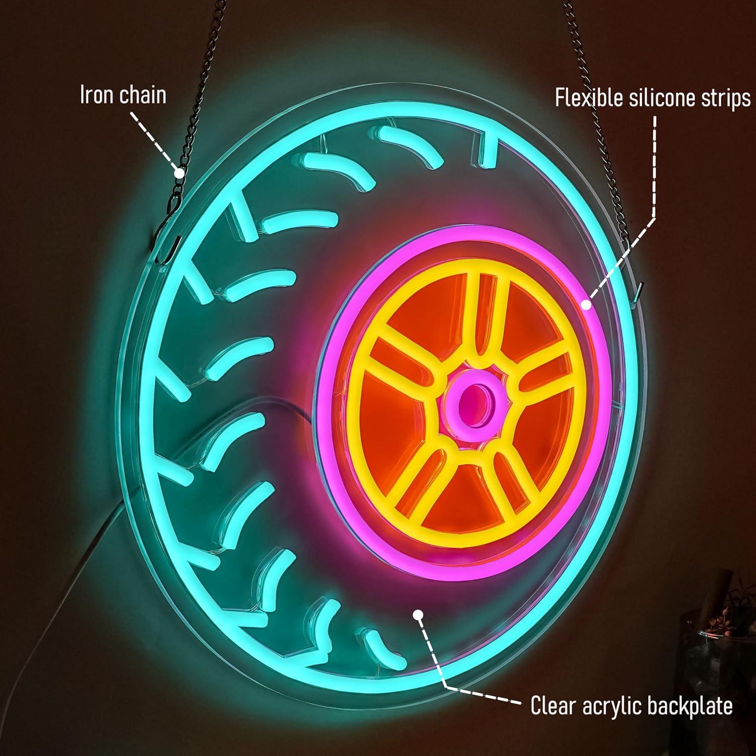 자동차 타이어 모양의 네온사인, 휠 모양 LED 조명. - Car Led Light 리뷰 및 가격
